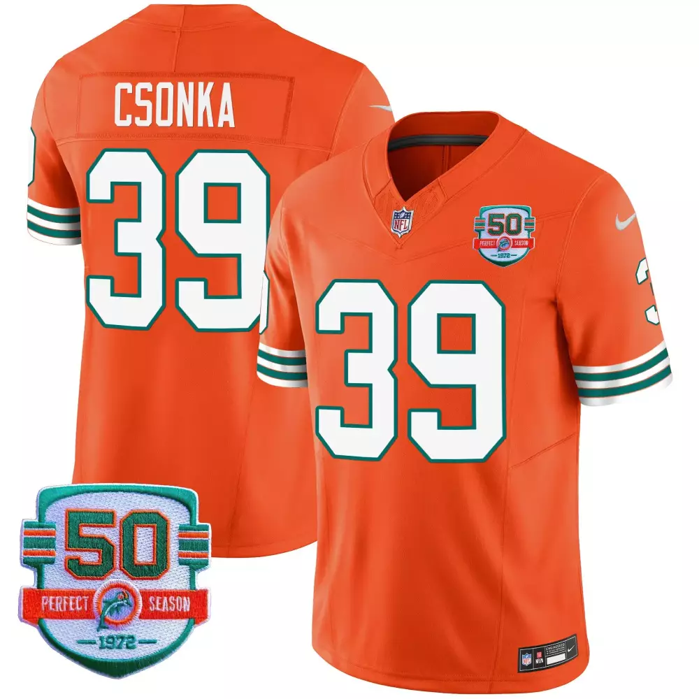 Larry Csonka Miami Dolphins Orange Men's Shula 347 Patch Vapor Limited Jersey V2 | All Stitched Fan Gear | For Men, Women & Youth