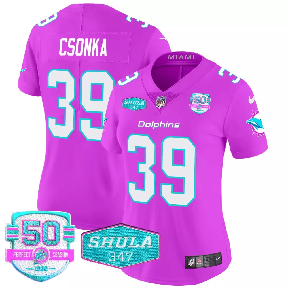 Larry Csonka Pink Women's Miami Dolphins Vapor Jersey V2 | Limited Edition Miami Vice Style | Perfect Fan Gear for Game Day | For Men, Women & Youth