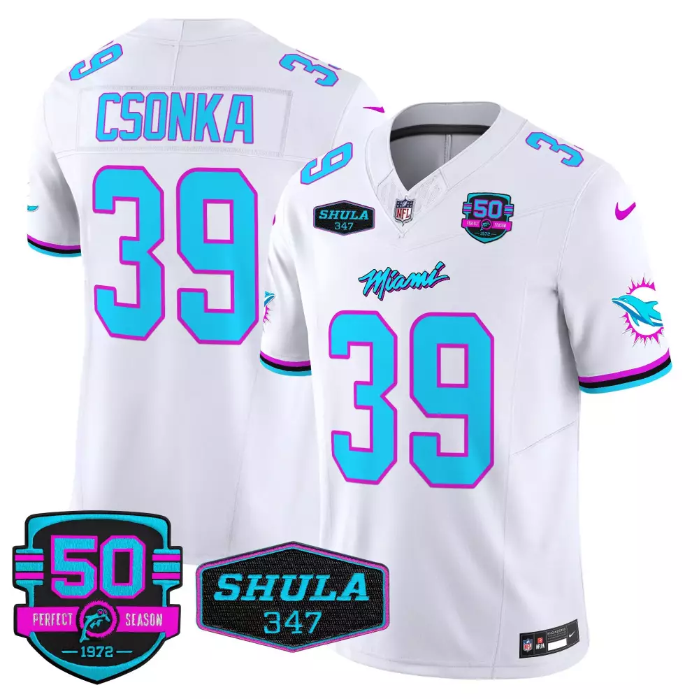 Larry Csonka White Men's Miami Dolphins Miami Vice Vapor Jersey V4 | Limited Edition | Fan Gear for Game Day | For Men, Women & Youth