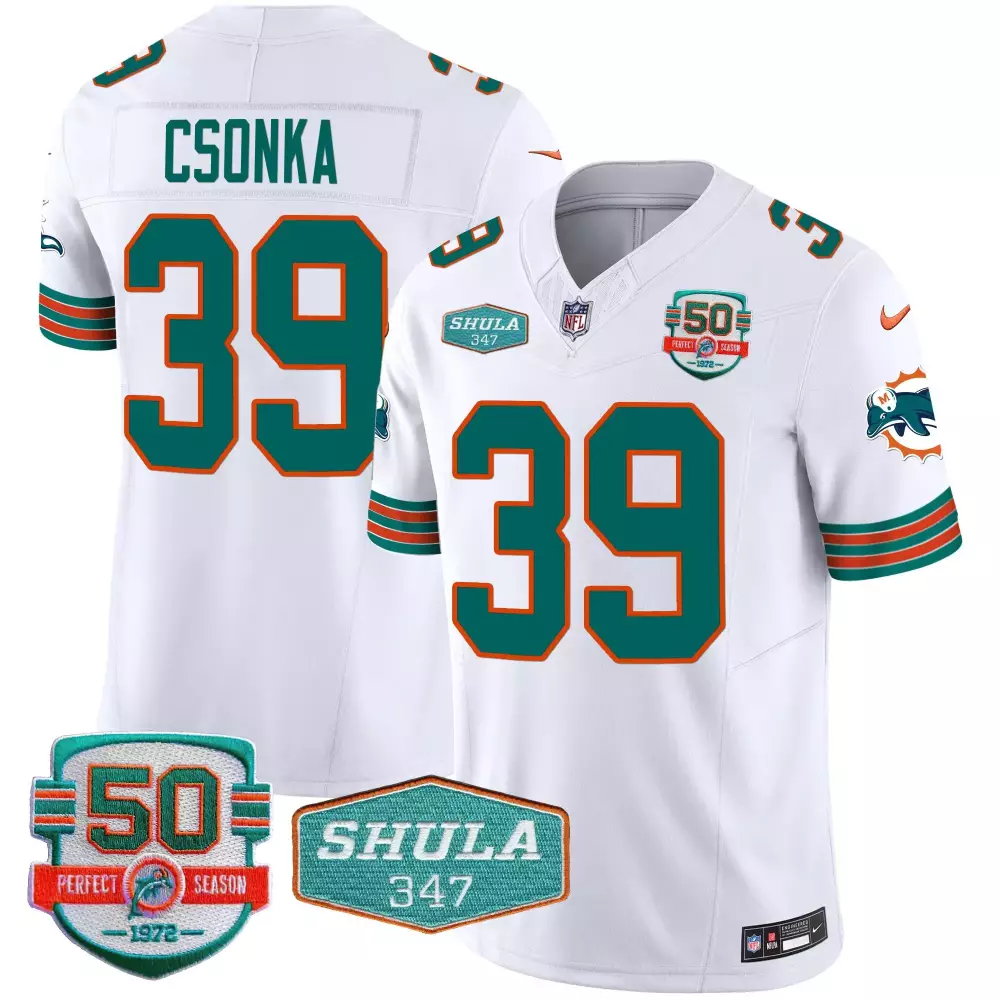 larry csonka white mens miami dolphins throwback shula 347 patch vapor jersey all stitched