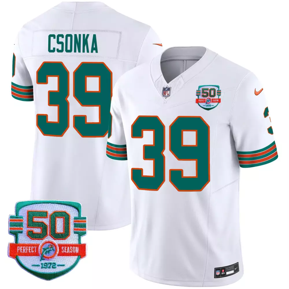 larry csonka white mens miami dolphins throwback shula 347 patch vapor jersey all stitched