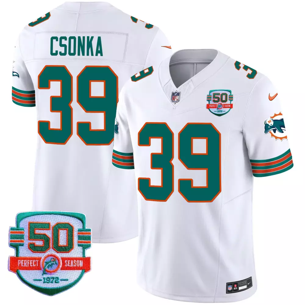 larry csonka white mens miami dolphins throwback shula 347 patch vapor jersey all stitched