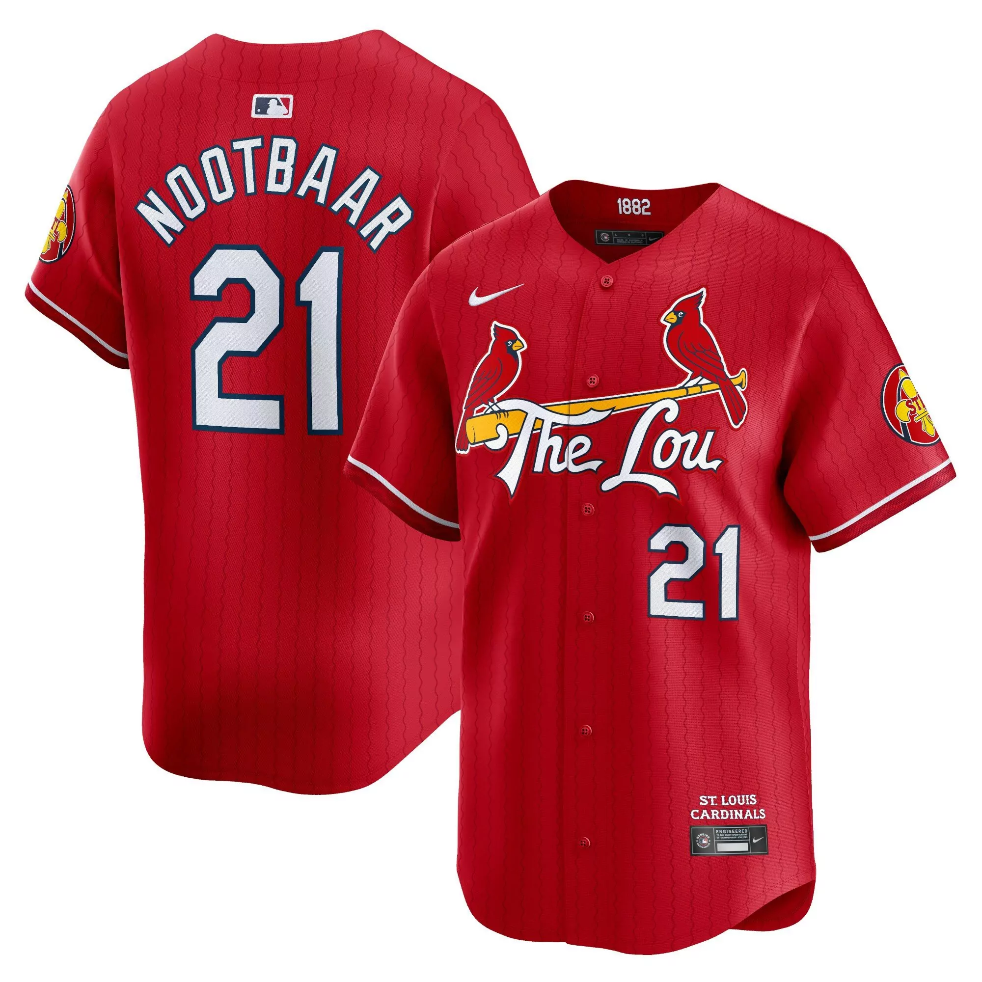 lars nootbaar light blue mens st louis cardinals flex base gold trim jersey all stitched