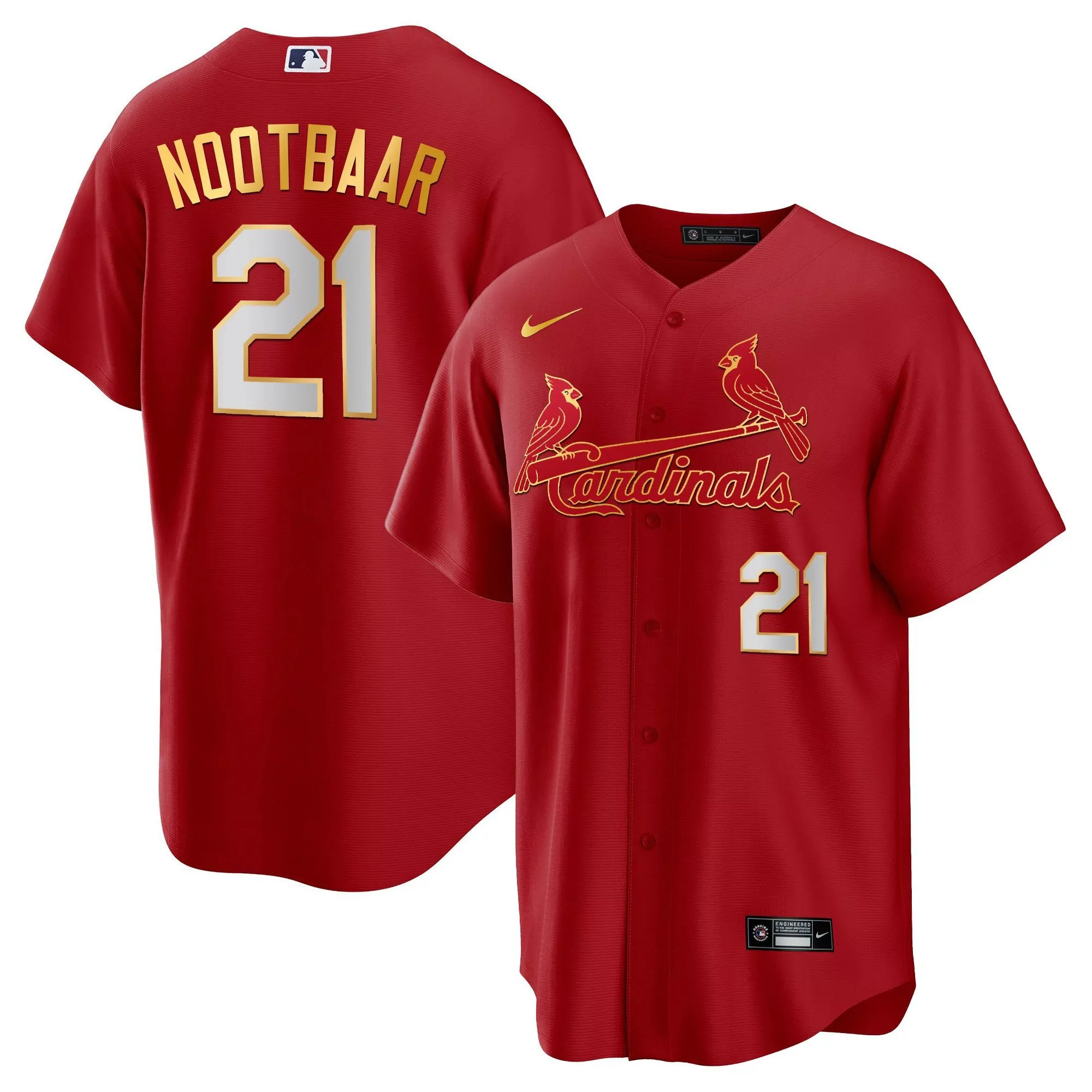 lars nootbaar light blue mens st louis cardinals flex base gold trim jersey all stitched