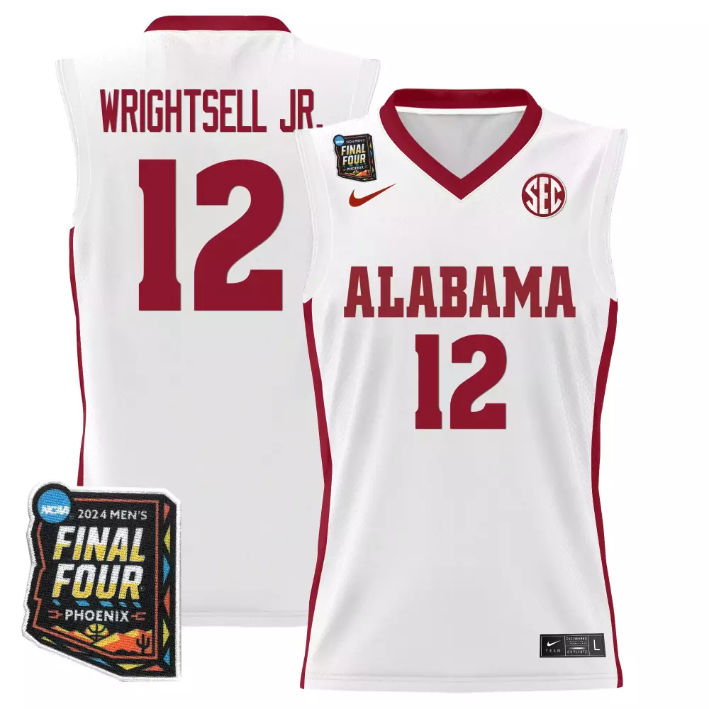 latrell wrightsell jr white mens alabama crimson tide 2024 final four patch basketball jersey all stitched