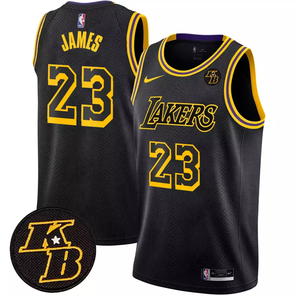 lebron james black mamba mens los angeles lakers kobe bryant patch swingman jersey all stitched