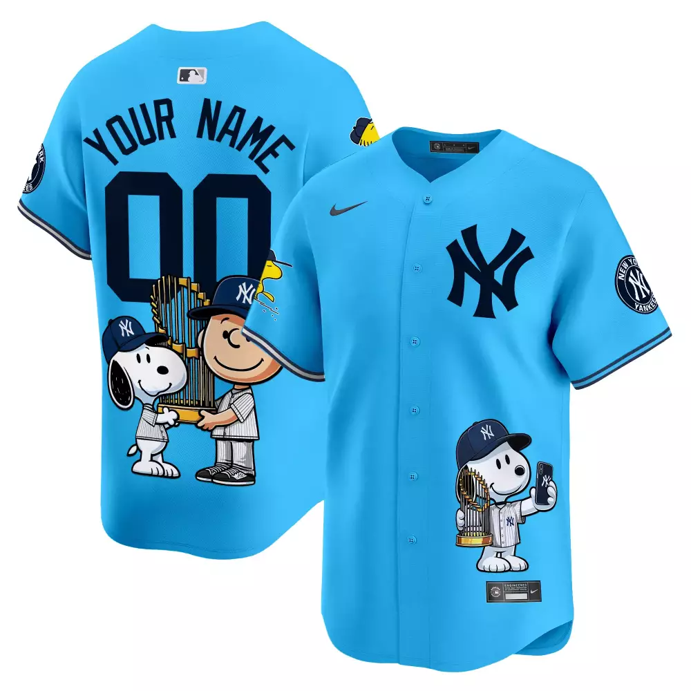 light blue men new york yankees peanut snoopy vapor premier limited custom jersey printed