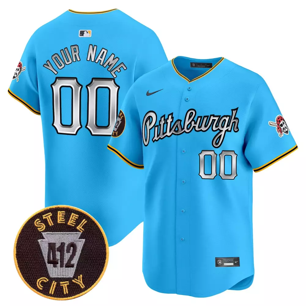 light blue men pittsburgh pirates 412 patch vapor premier limited custom jersey v7 all stitched
