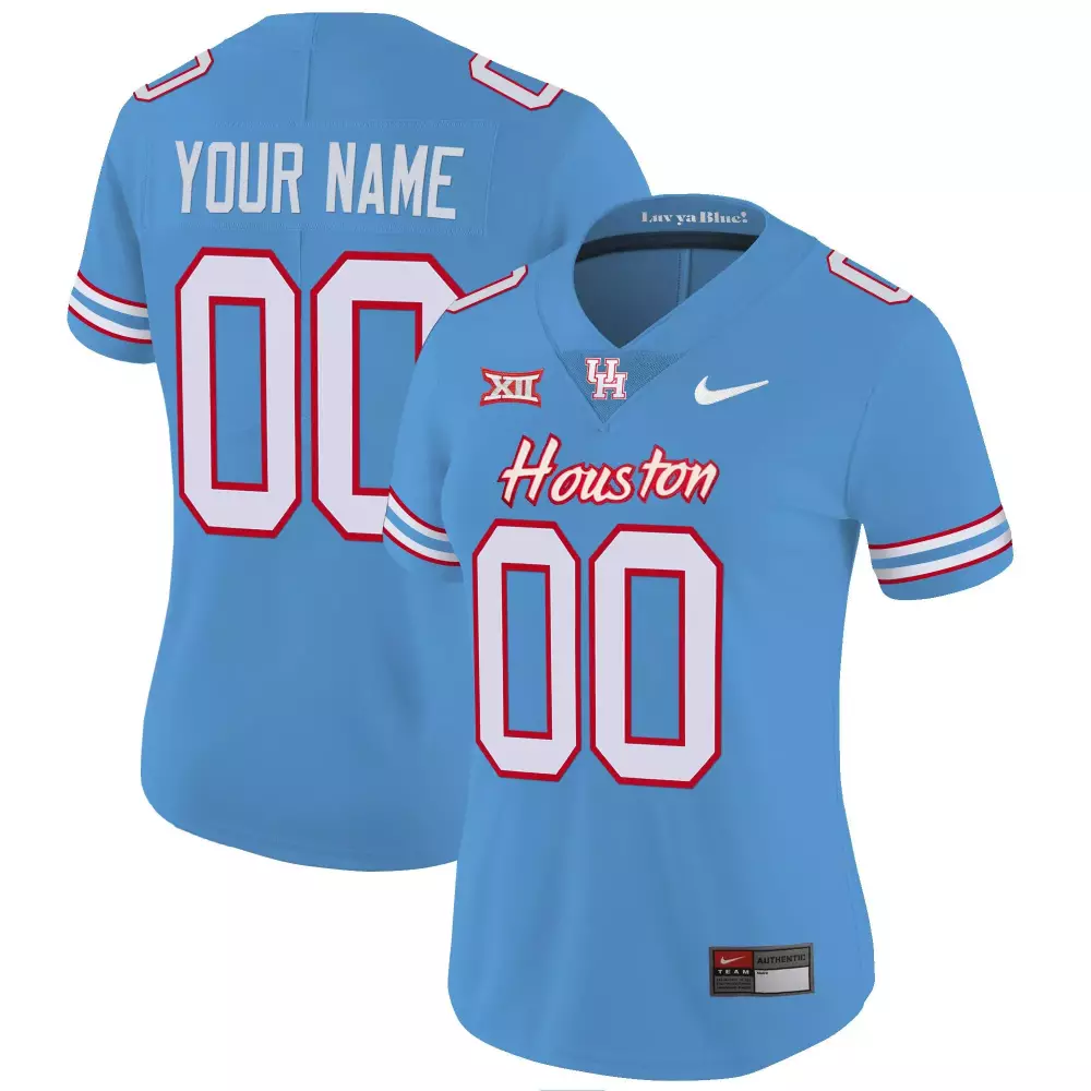 light blue women houston cougars 2023 oilers inspired vapor custom jersey v3 all stitched