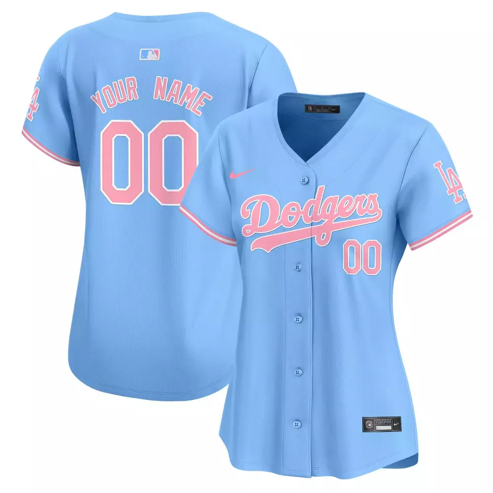 light blue men unisex los angeles dodgers vin kobe patch bubblegum pink vapor premier limited custom jersey all stitched