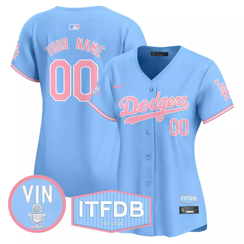 light blue men unisex los angeles dodgers vin kobe patch bubblegum pink vapor premier limited custom jersey all stitched