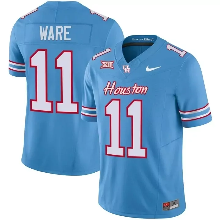 light blue women houston cougars 2023 oilers inspired vapor custom jersey v3 all stitched