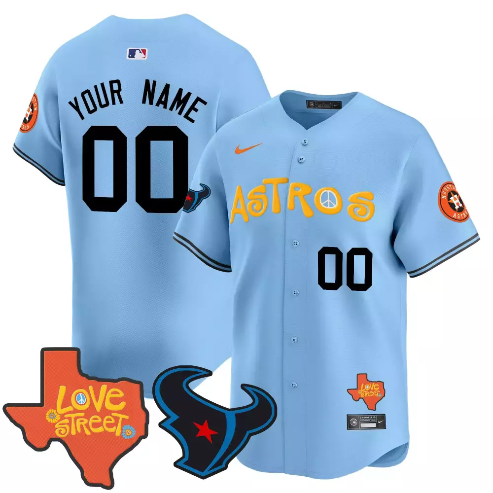 Youth Houston Astros Love Street Texans Patch Light Blue Vapor Premier Jersey | Custom Stitched Design | Limited Edition Fan Gear for Men, Women & Youth