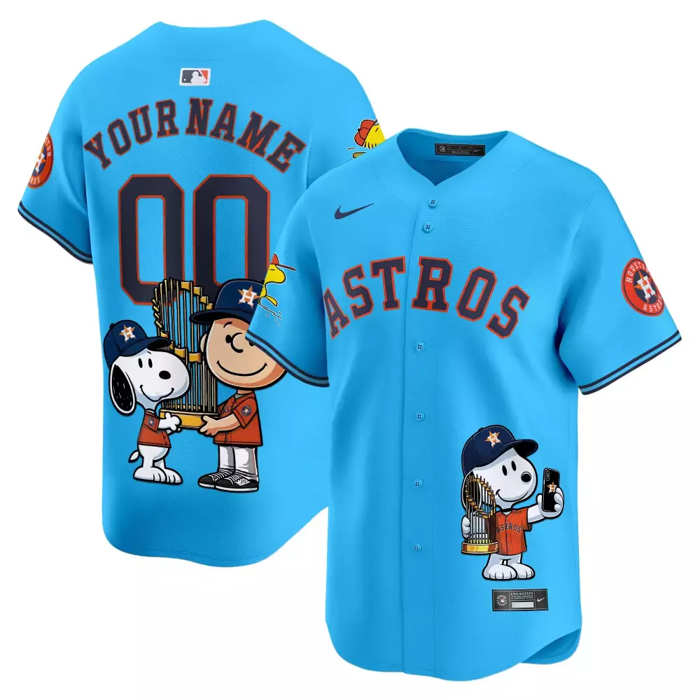 Youth Houston Astros Peanut Snoopy Light Blue Vapor Premier Jersey | Custom Printed Design | Limited Edition Fan Gear for Men, Women & Youth
