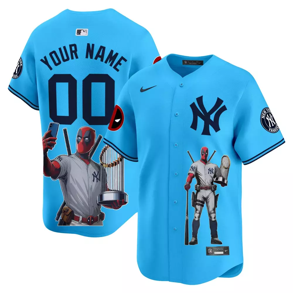light blue youth new york yankees deadpool premier limited custom jersey printed