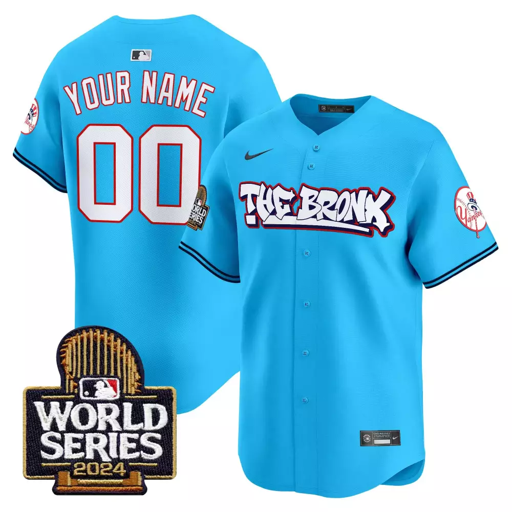 light blue youth new york yankees the bronx 2024 world series vapor premier limited custom jersey all stitched