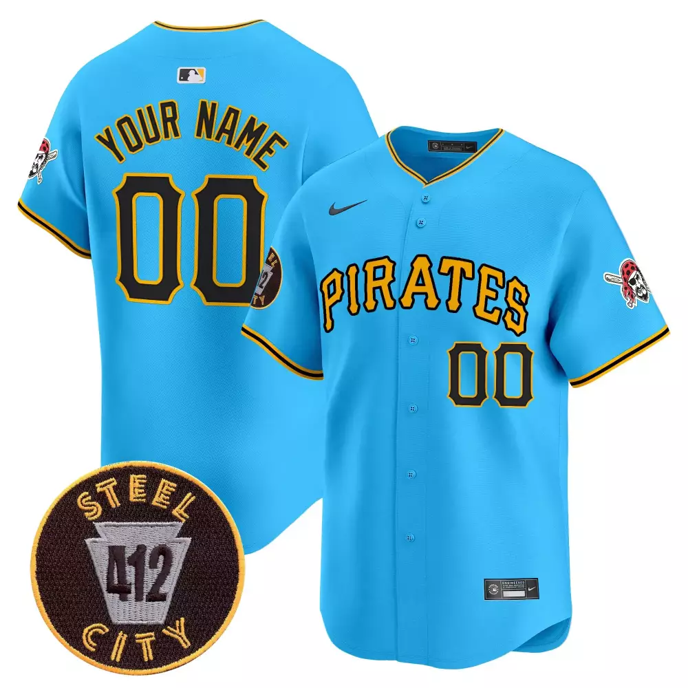 light blue youth pittsburgh pirates 412 patch vapor premier limited custom jersey v2 all stitched