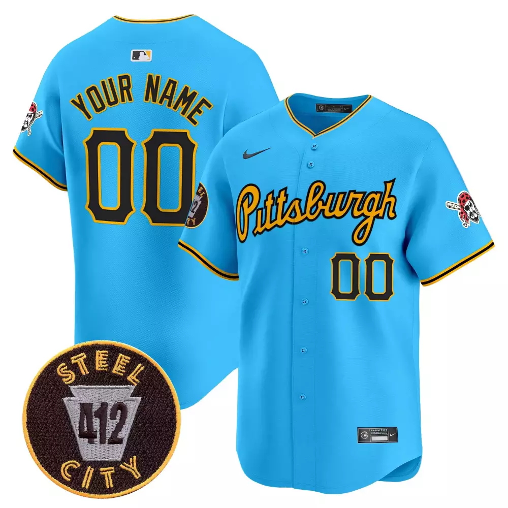 light blue youth pittsburgh pirates 412 patch vapor premier limited custom jersey v2 all stitched