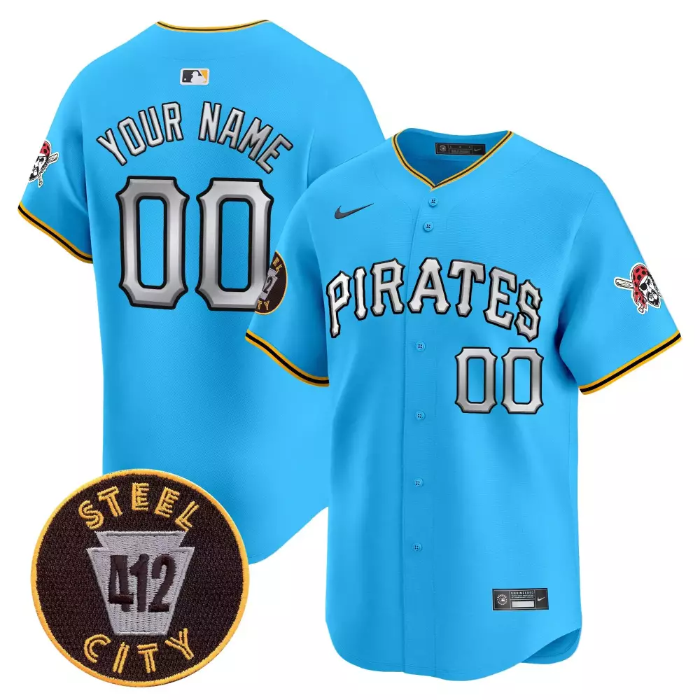 light blue youth pittsburgh pirates 412 patch vapor premier limited custom jersey v2 all stitched