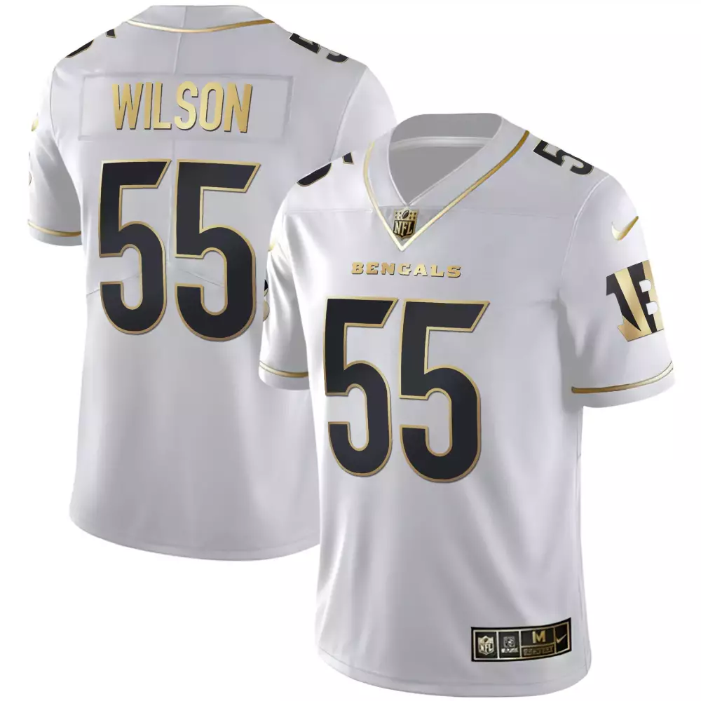 Wilson Bengals 55th Anniversary Patch White Gold Black Gold Jersey | All Stitched Limited Edition | For Men, Women & Youth