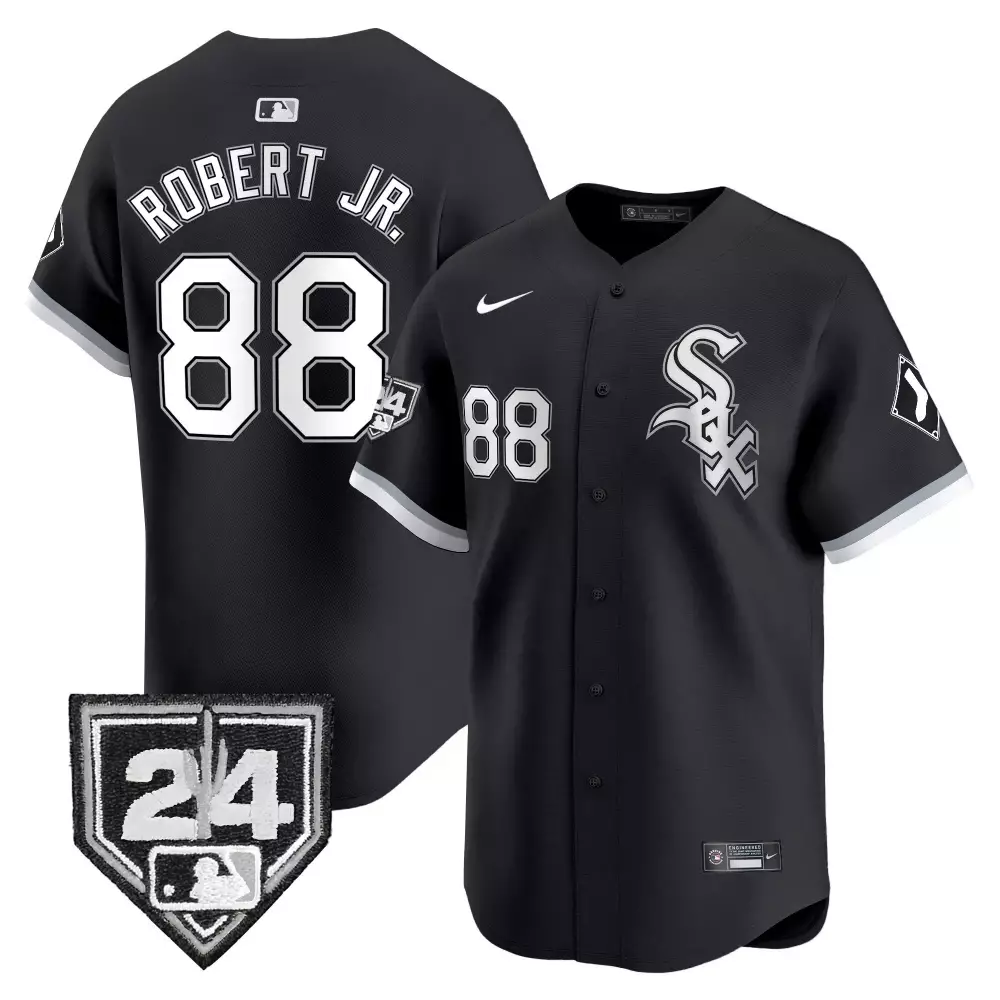 Luis Robert Jr. Men's Spring Training Patch Black Jersey | Chicago White Sox 2024 Limited Edition | All Stitched | For Men