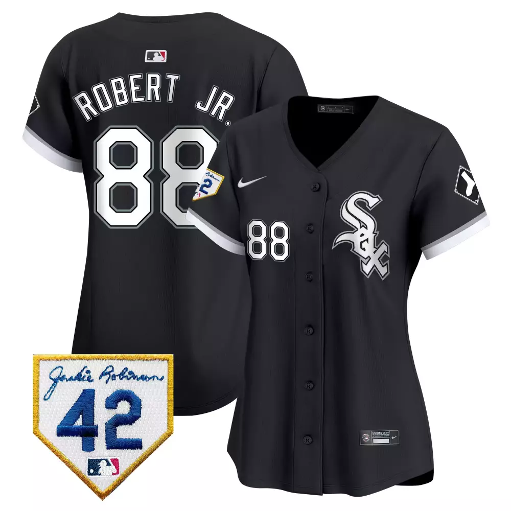 Luis Robert Jr. Women's Jackie Robinson Patch Black Gold Jersey | Chicago White Sox 2024 Limited Edition | All Stitched | For Women