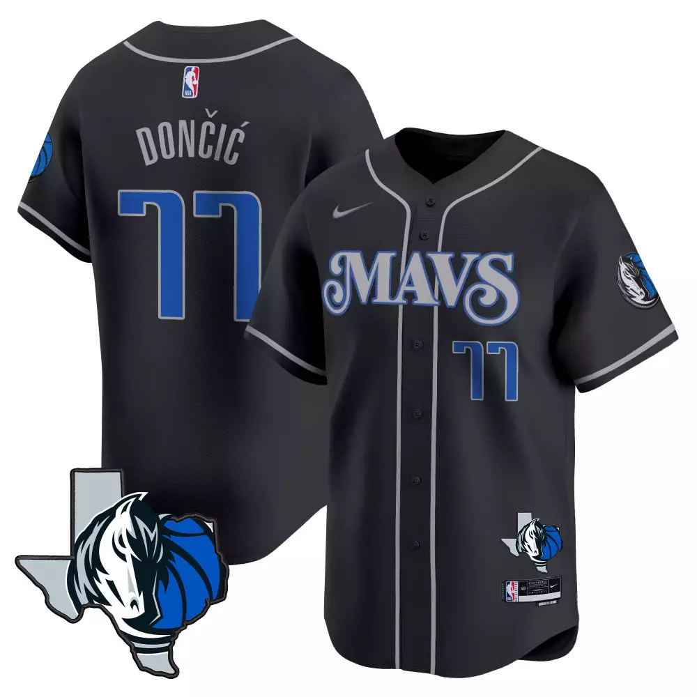 luka doncic black mens dallas mavericks 2024 finals texas patch baseball jersey all stitched