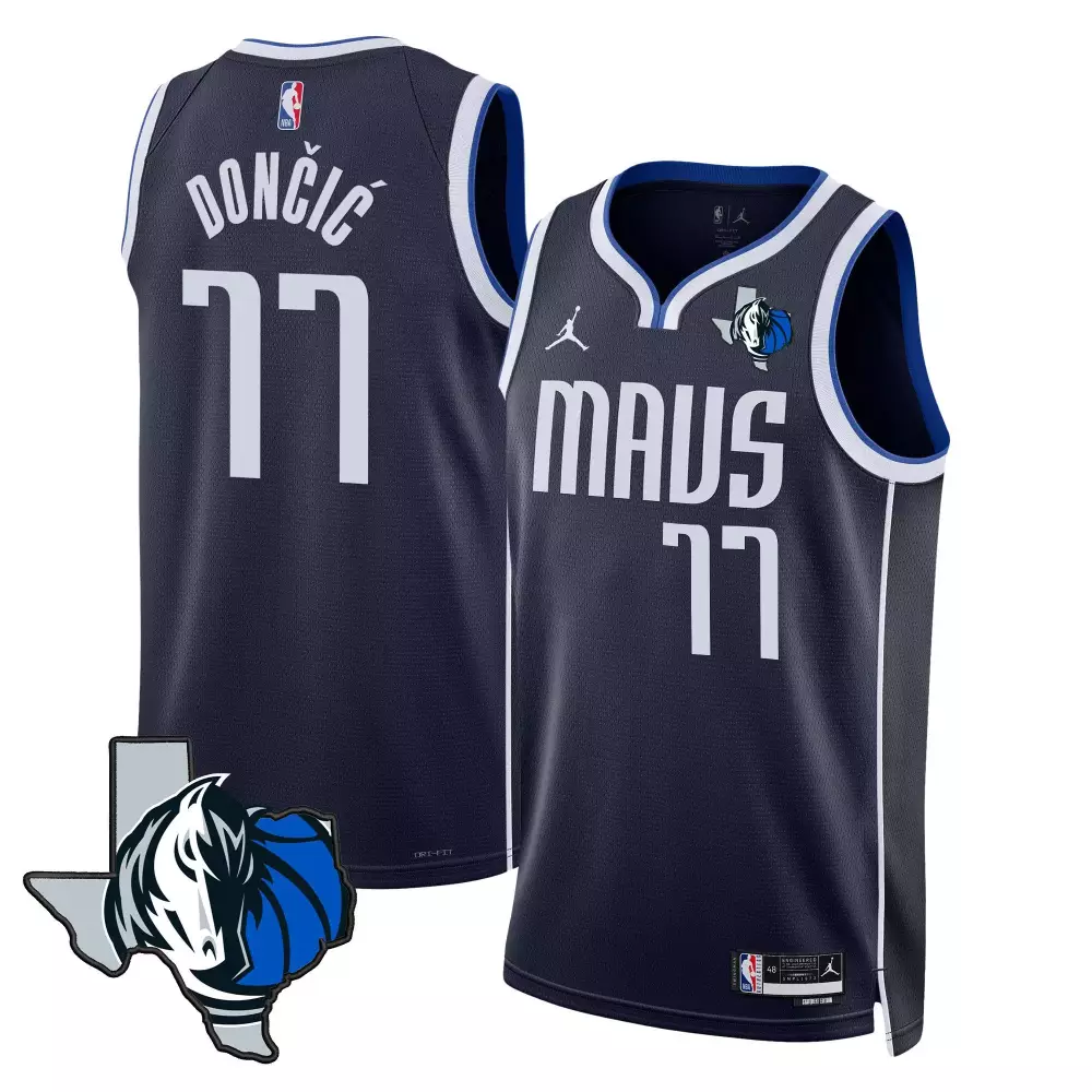 luka doncic navy mens dallas mavericks texas patch baseball jersey all stitched
