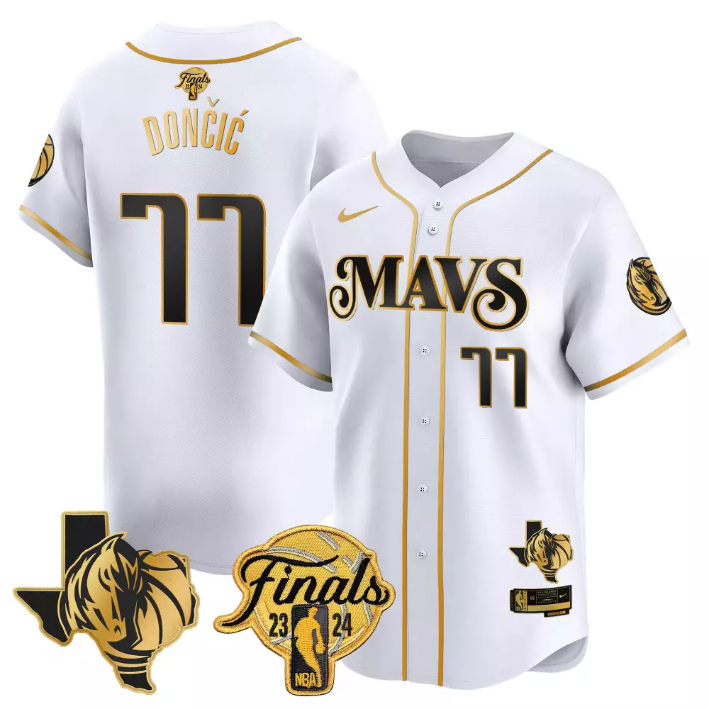 luka doncic white gold mens dallas mavericks 2024 finals texas patch baseball jersey all stitched