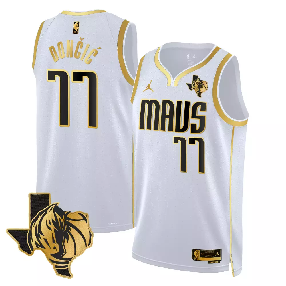 luka doncic white gold mens dallas mavericks 2024 finals texas patch baseball jersey all stitched