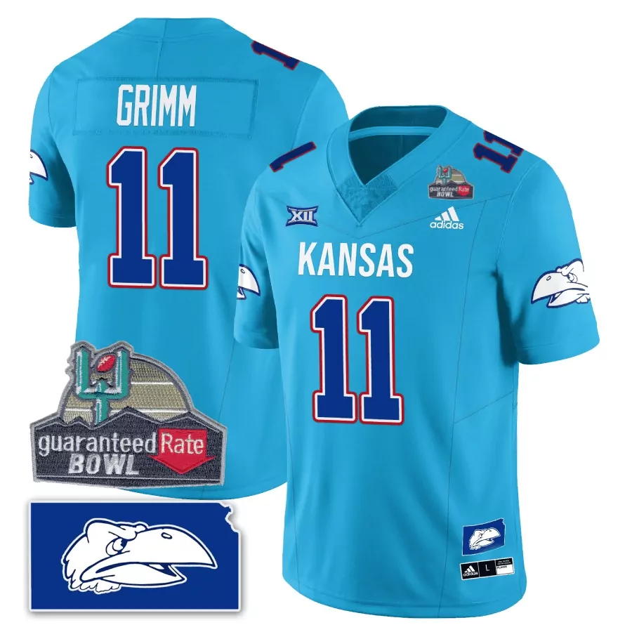 luke grimm blue throwback mens kansas jayhawks blackhawk guaranteed rate bowl patch vapor limited jersey stitched