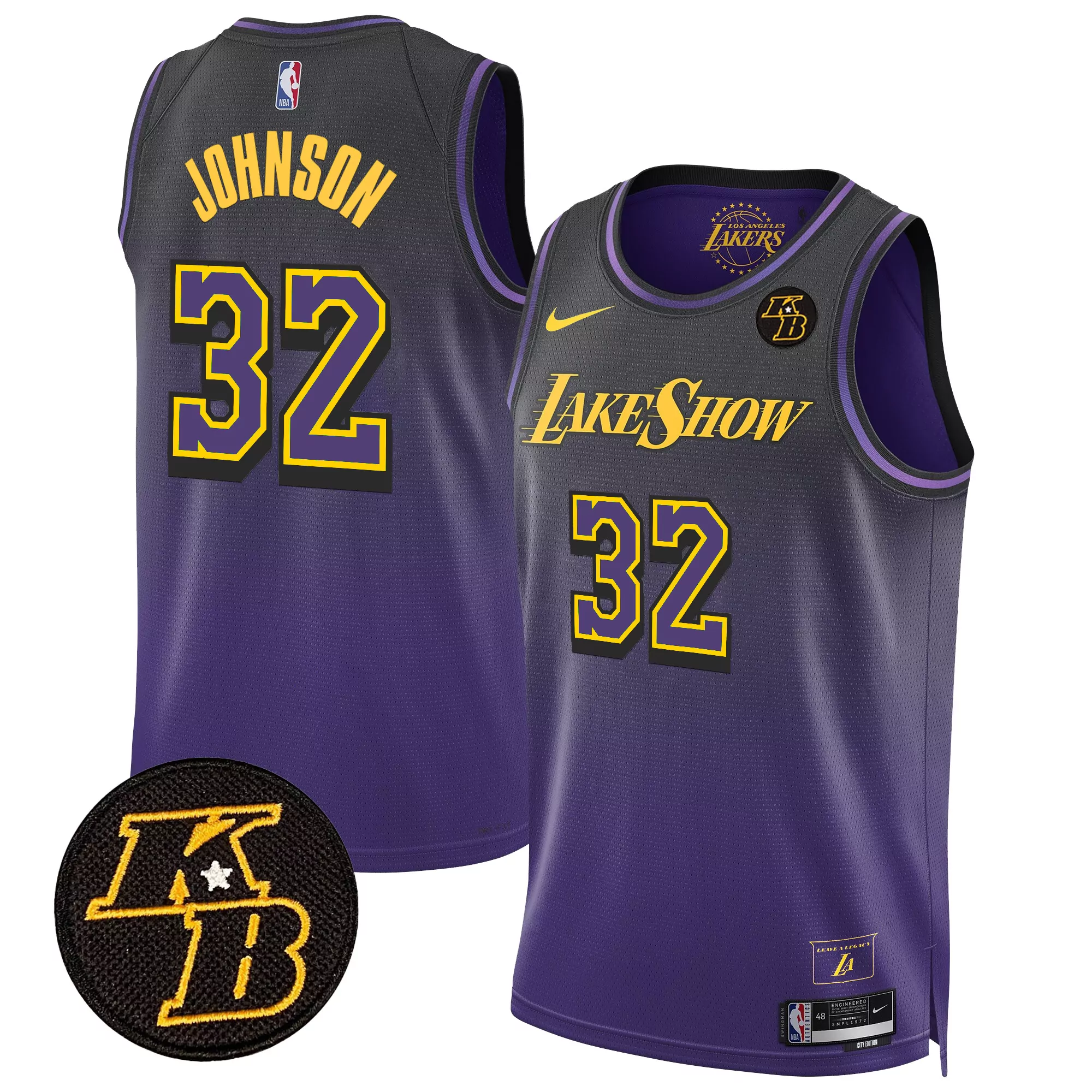 magic johnson 202425 city mens los angeles lakers kobe bryant patch swingman jersey all stitched
