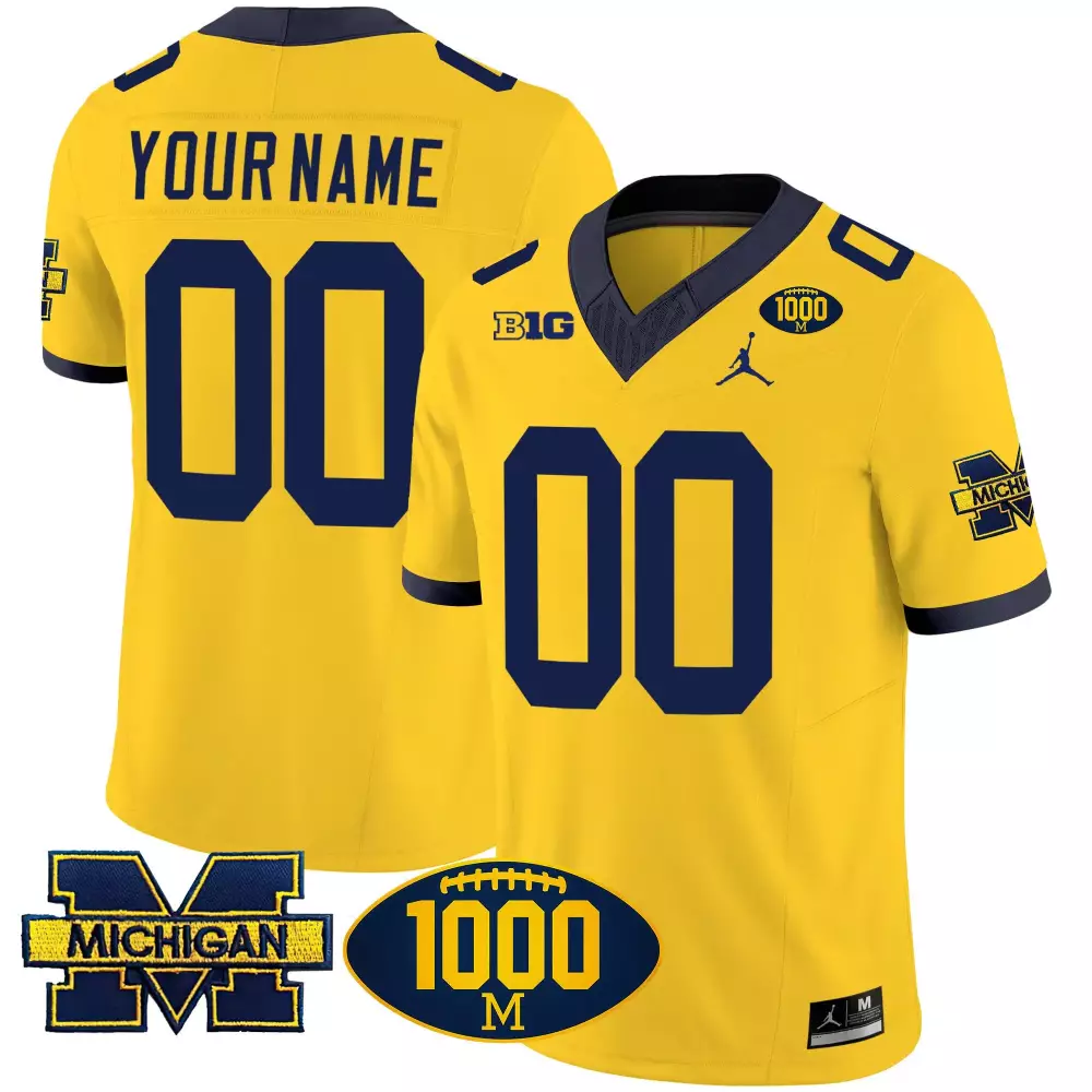 Maize Men's Michigan Wolverines 1000 Wins Patch Vapor Custom Jersey V2 | Stitched Fan Gear for Men, Women & Youth
