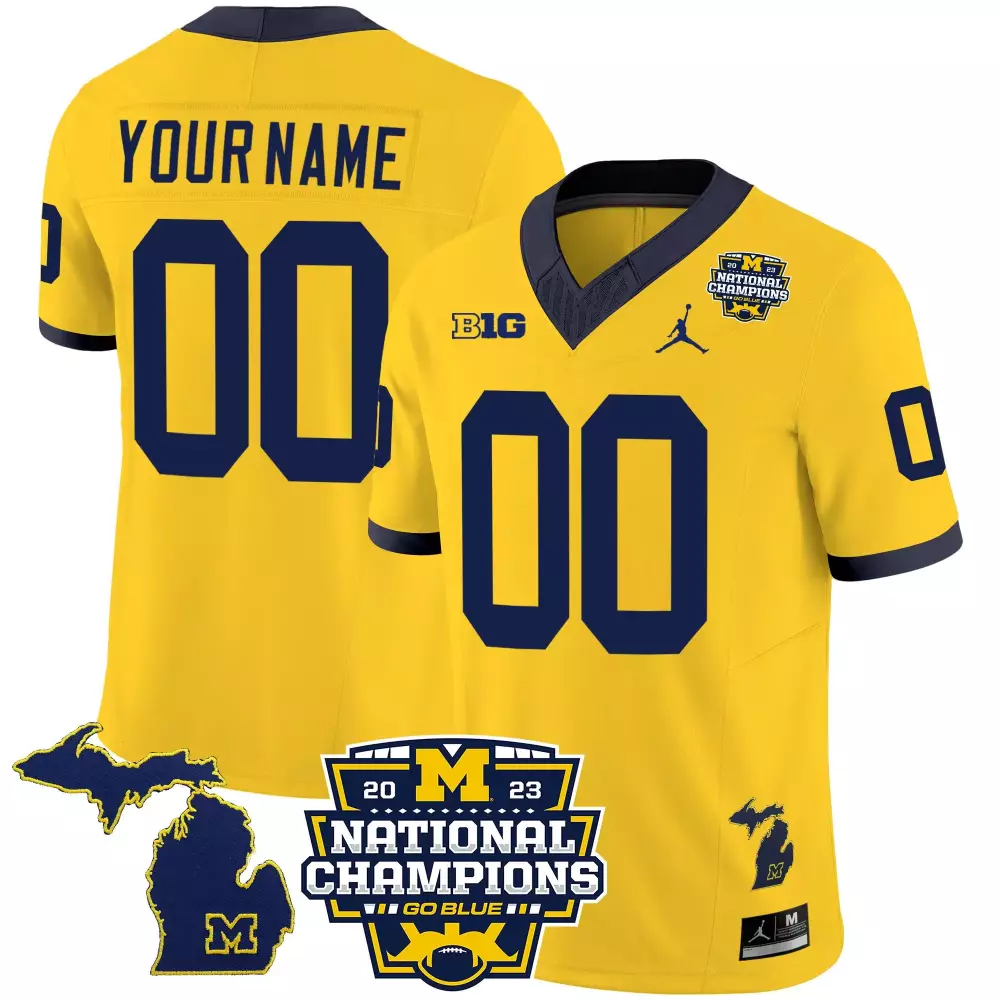 Maize Men's Michigan Wolverines 2023 National Champions Patch Vapor Custom Jersey V3 | Stitched Fan Gear for Men, Women & Youth