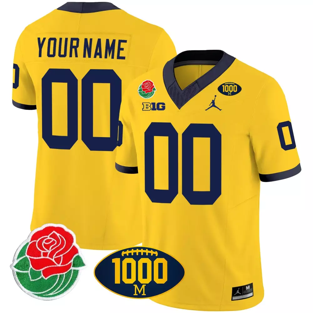 Michigan Wolverines Rose Bowl 1000 Wins Patch Vapor Custom Jersey | All Stitched | Game Day Outfit | For Men, Women & Youth