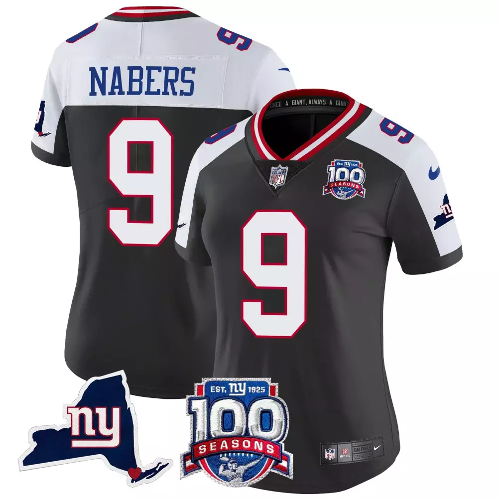 malik nabers black alternate womens new york giants 100th season state patch vapor limited jersey all stitched