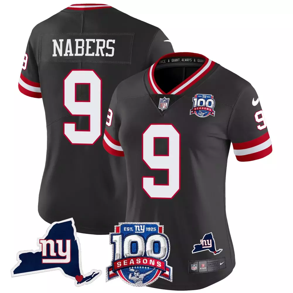 malik nabers black alternate womens new york giants 100th season state patch vapor limited jersey all stitched