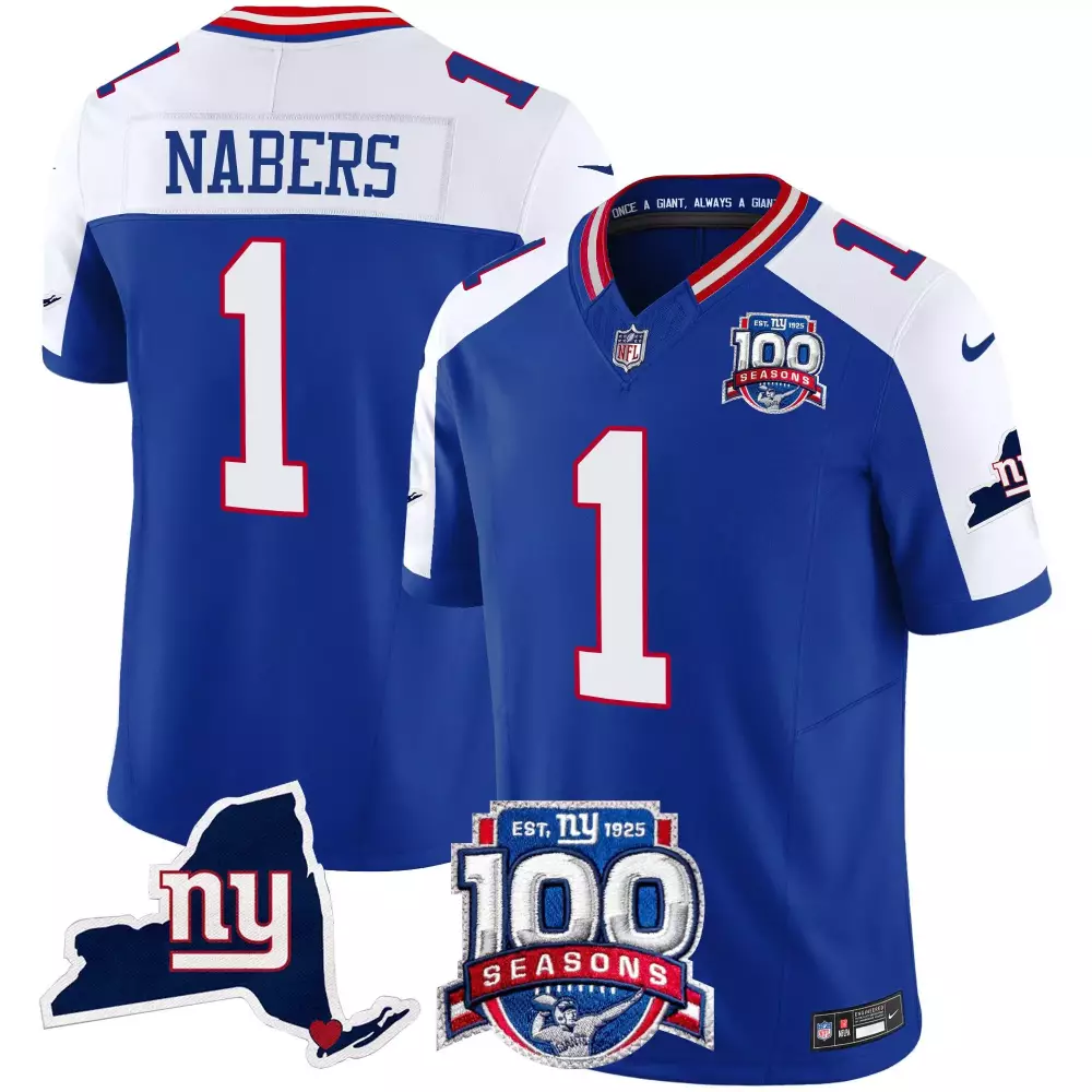 Malik Nabers New York Giants 100th Season State Patch Royal Vapor Jersey | Stitched Limited Edition for Men