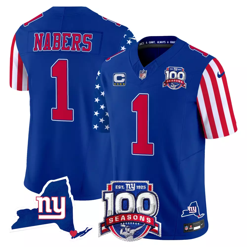 malik nabers royal mens new york giants 100th season state patch vapor limited jersey all stitched