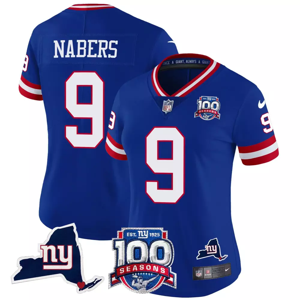 malik nabers royal mens new york giants 100th season state patch vapor limited jersey all stitched