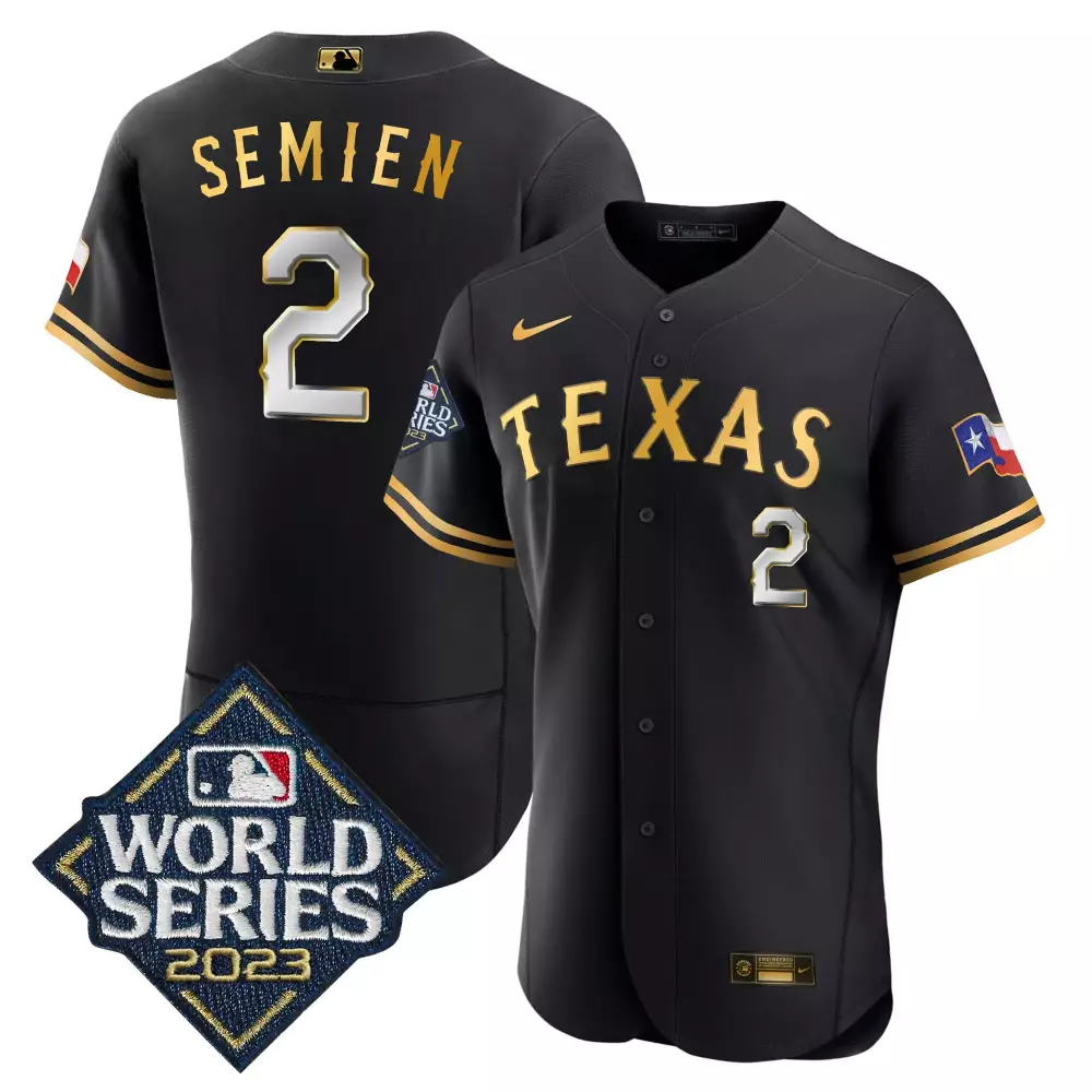 marcus semien black gold mens texas rangers 2023 world series cool base jersey v2 all stitched