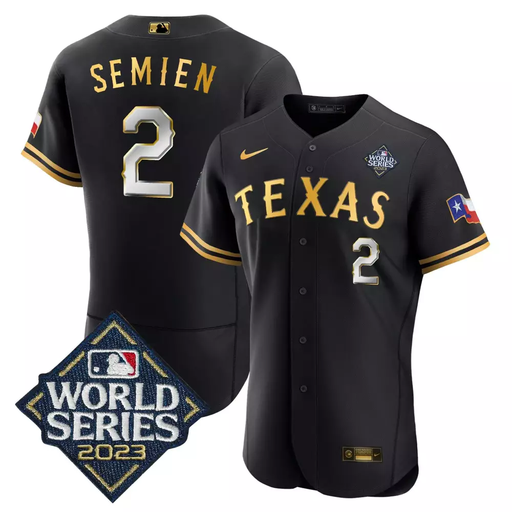 marcus semien black gold mens texas rangers 2023 world series cool base jersey v2 all stitched