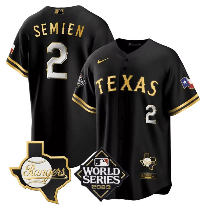 marcus semien black gold mens texas rangers 2023 world series cool base jersey v2 all stitched