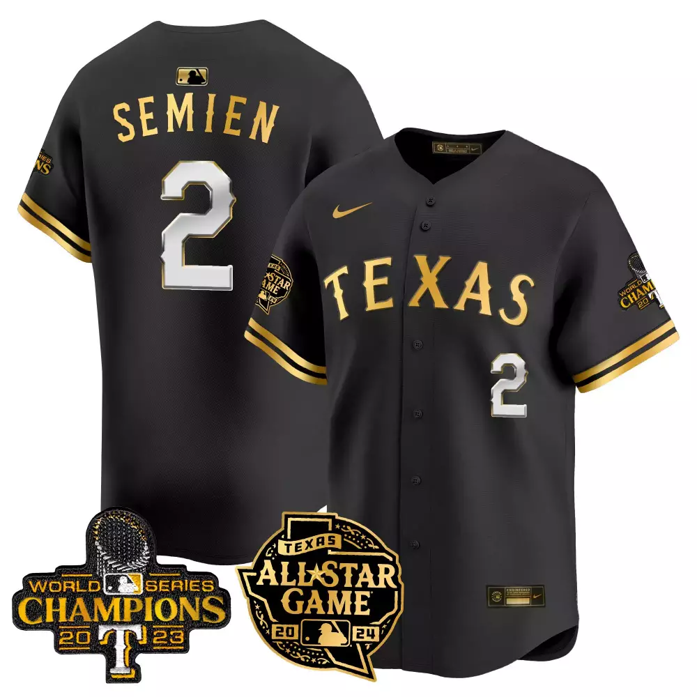 marcus semien black gold mens texas rangers 2024 all star game patch vapor premier limited jersey all stitched