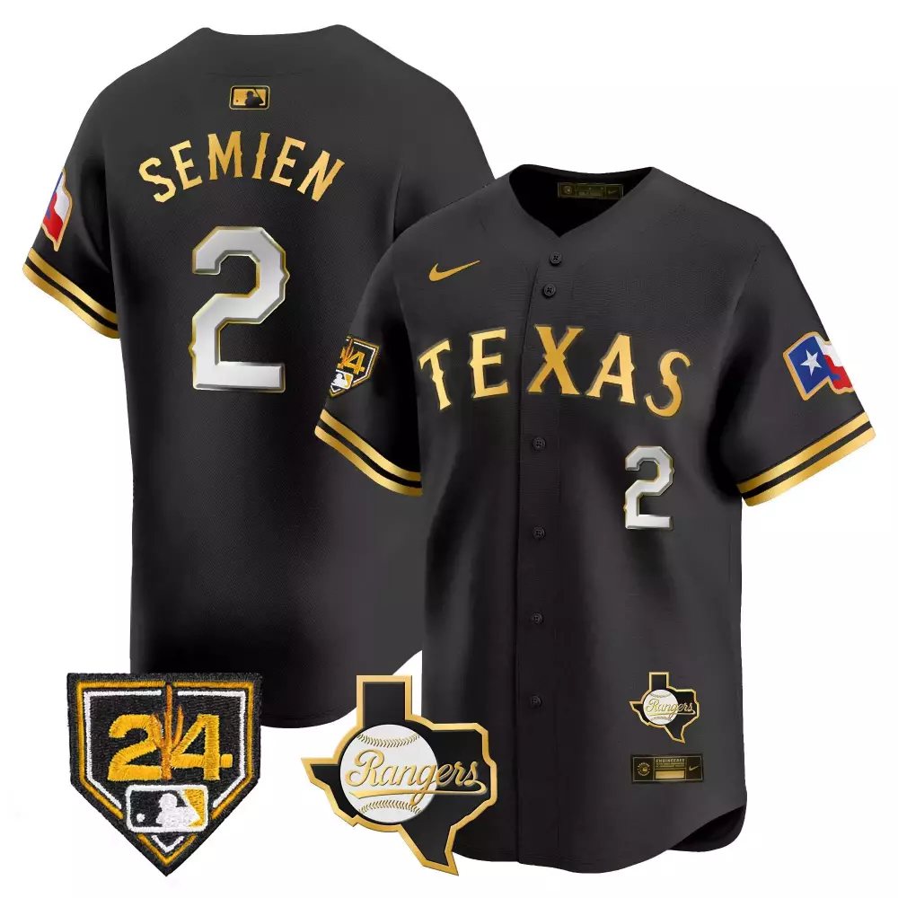 marcus semien black gold mens texas rangers 2024 all star game patch vapor premier limited jersey all stitched
