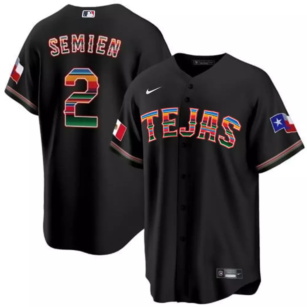 Marcus Semien Black Men's Texas Rangers Gold Trim Cool Base Jersey | Texas Patch | All Stitched | Fan Gear | For Men, Women & Youth