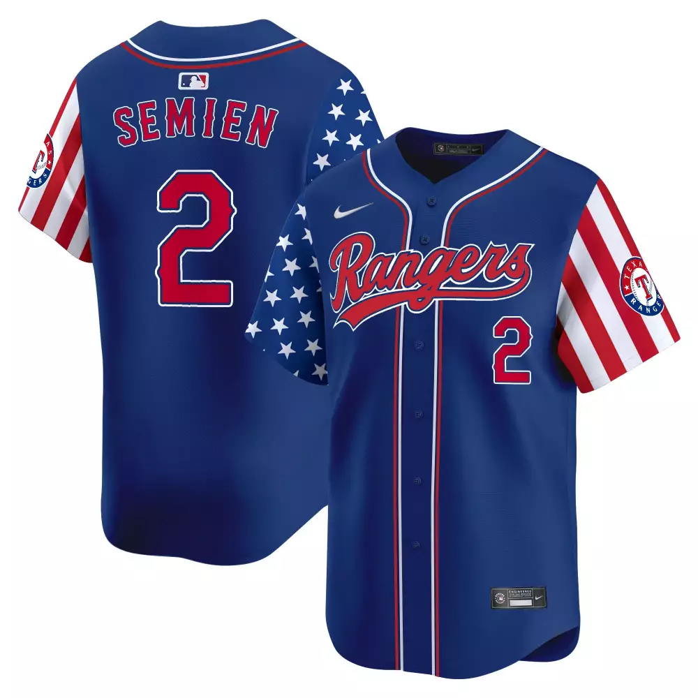 marcus semien royal mens texas rangers 2023 world series cool base gold trim jersey v2 all stitched
