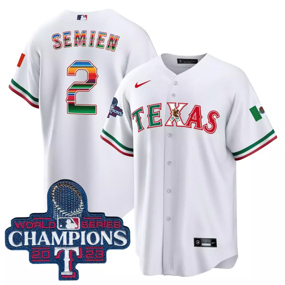 marcus semien white mens texas rangers mexico 2023 world series champions baseball jersey v2 all stitched