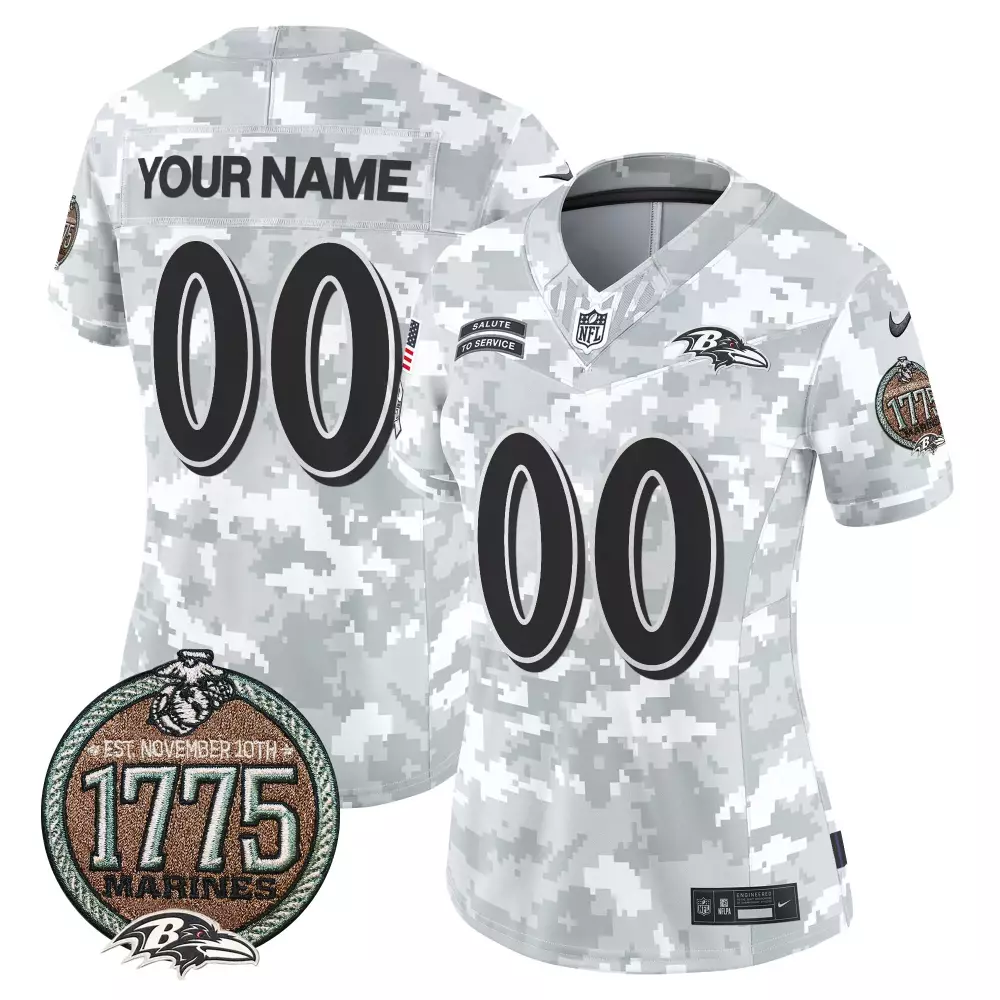 Marines Women's Baltimore Ravens 2024 Salute to Service Custom Jersey | All Stitched | For Women | Gift Idea