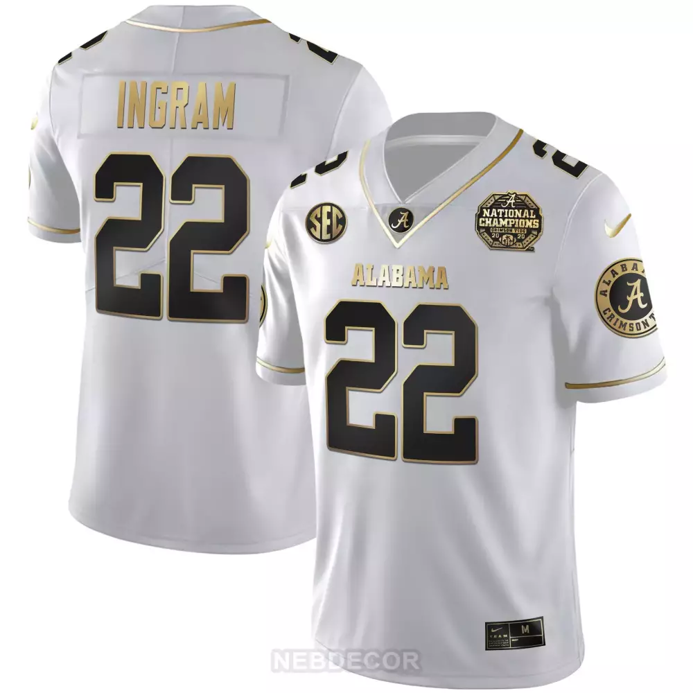 mark ingram white gold mens alabama crimson tide national champions patch white gold black gold jersey all stitched